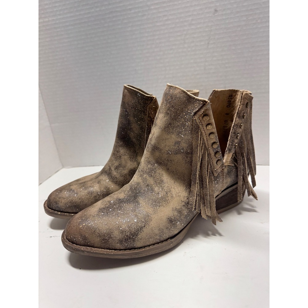 Circle G by Corral Q5090 Distressed Metallic Fringe Western Ankle Boots Brown 8